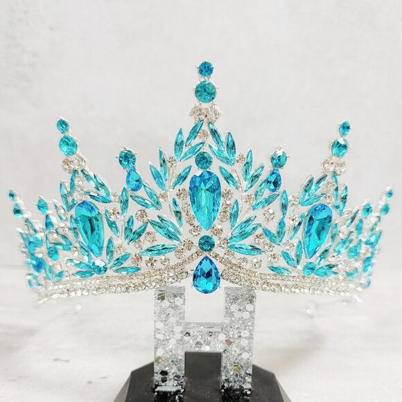 bridal headpiece, ocean blue crystal, princess tiara, silver tiara, fairy crown main image 8